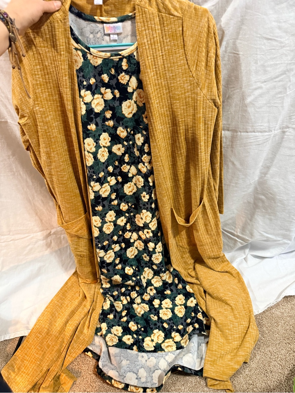 Floral Maxi dress with mustard overcoat -Women's Floral Print